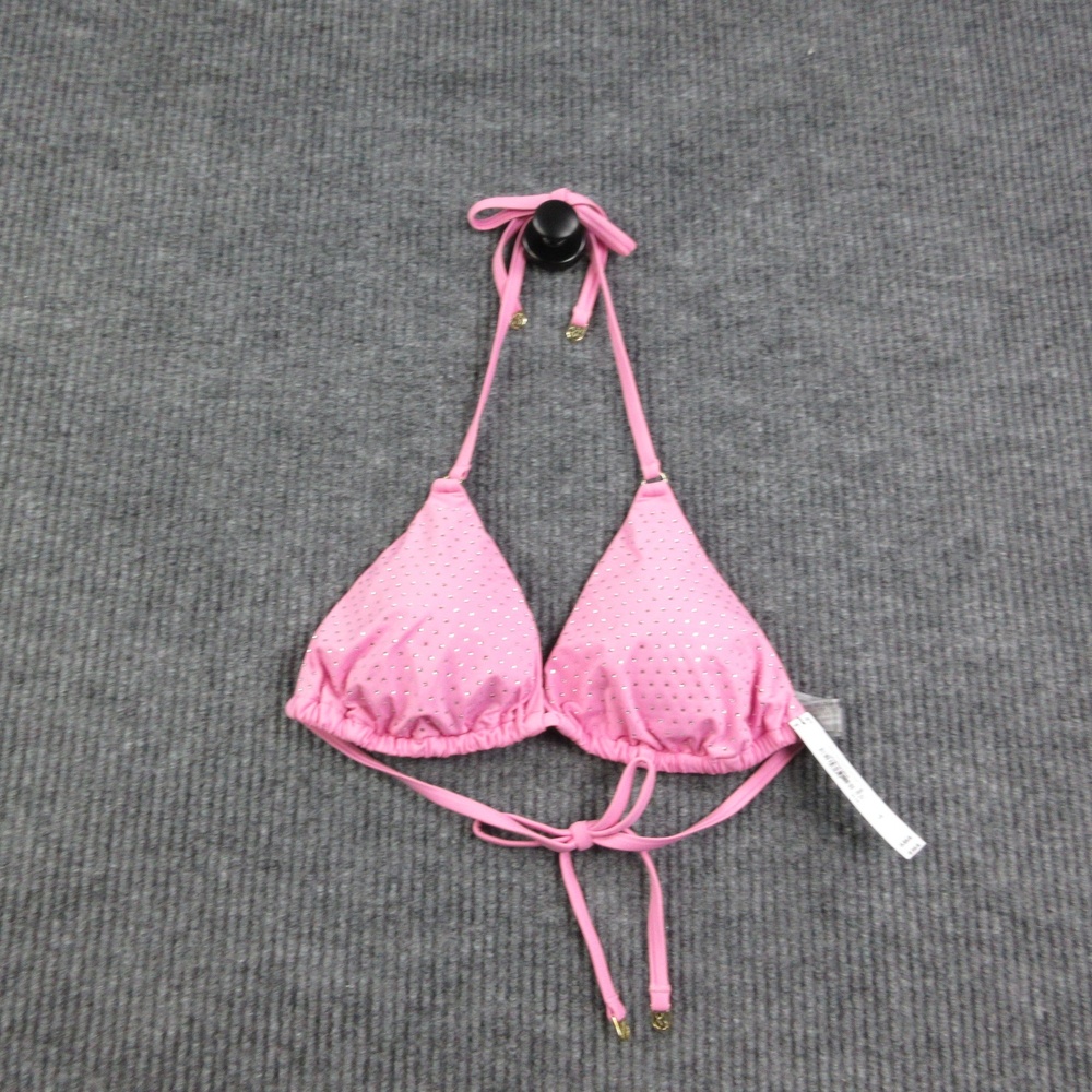 Victoria's Secret Bikini Womens L Pink Triangle Halter Lined Rhinestone NWT